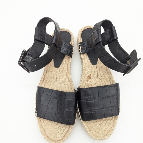 VINCE Black Leather Croc Embossed Platform Espadrille Sandals NWT Size 10 - Picture 2 of 7